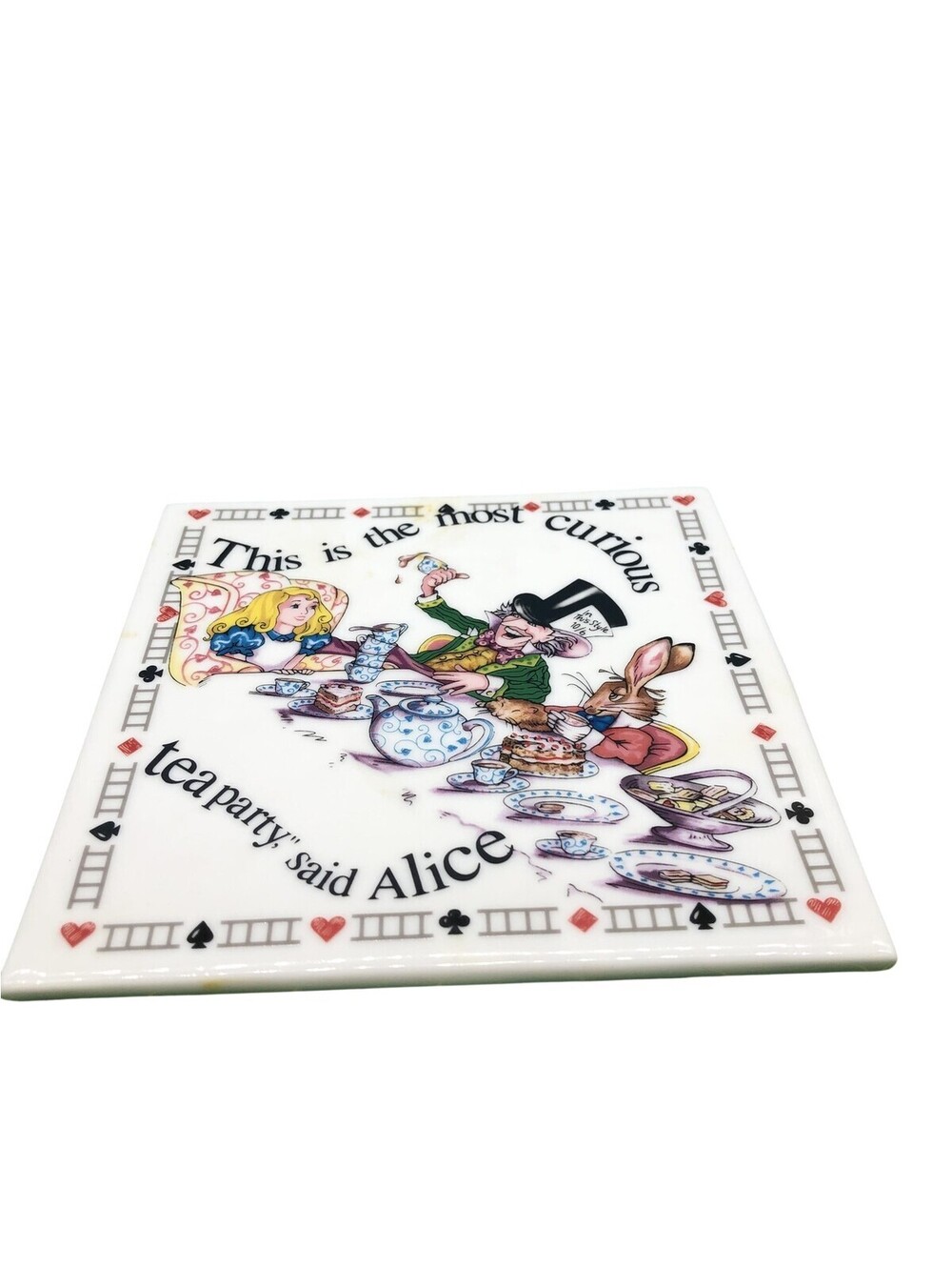 Disney Alice In Wonderland Curious Tea Party Trivet Tile Coaster 6x6 White
